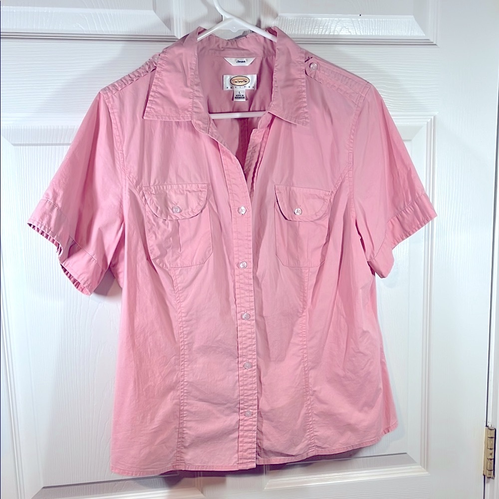 Talbots Button Down Light Barbie Pink Colored Spandex Blouse TopWomen’s L Petite